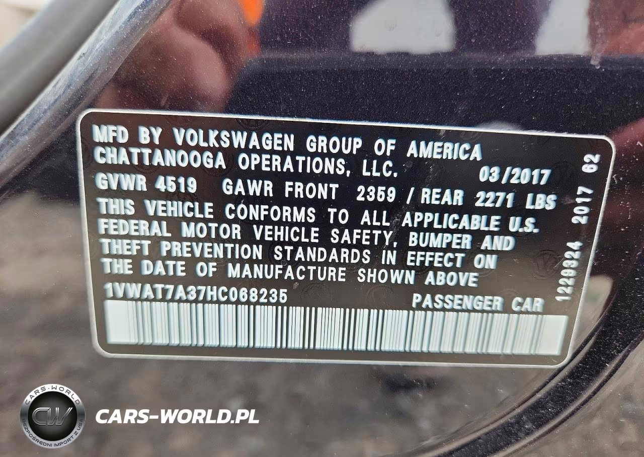 2017 Volkswagen Passat S VIN:1VWAT7A37HC068235 - 13