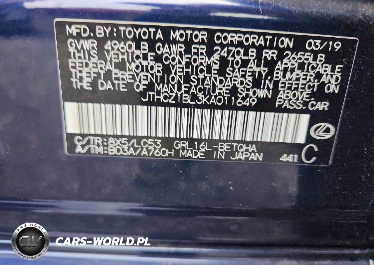 2019 Lexus Gs 350 Base VIN:JTHCZ1BL3KA011649 - 12
