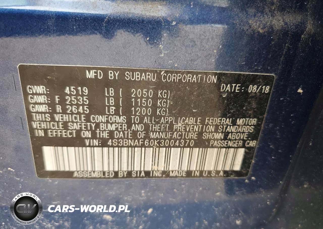 2019 Subaru Legacy 2.5I Premium VIN:4S3BNAF60K3004370 - 12