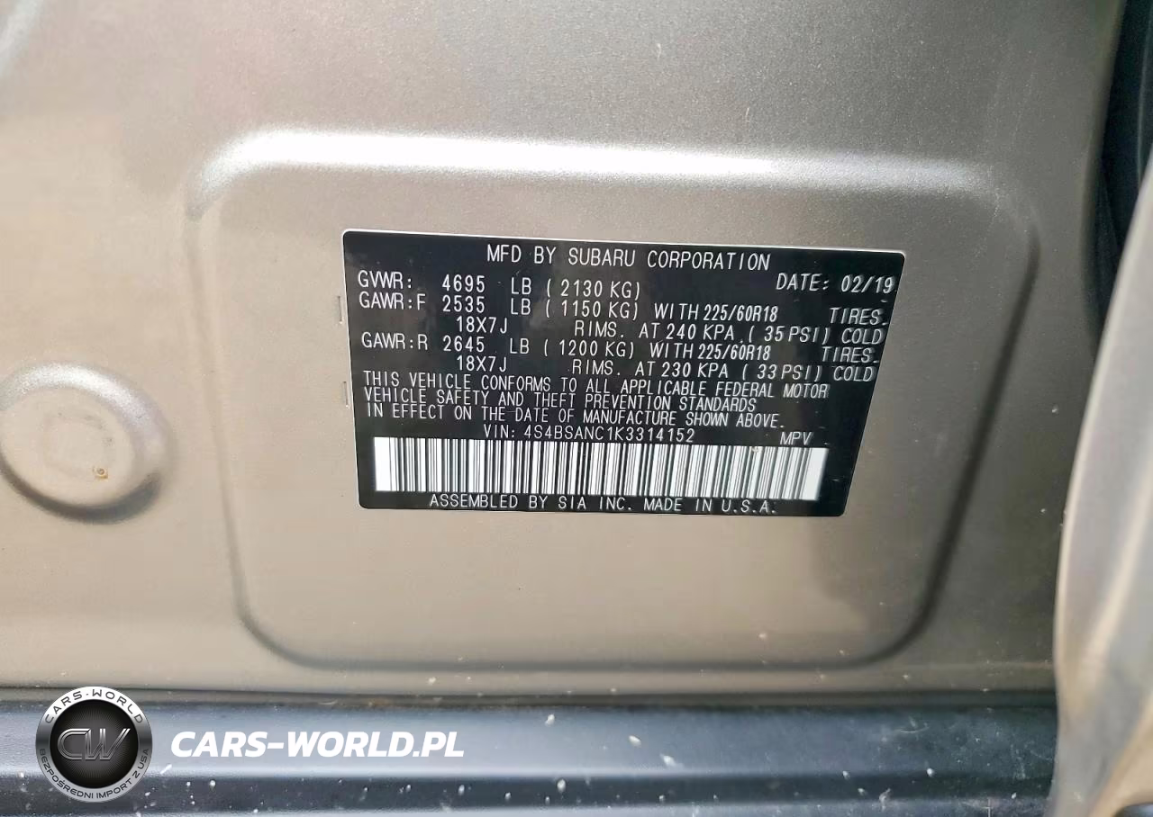2019 Subaru Outback 2.5I Limited VIN:4S4BSANC1K3314152 - 13
