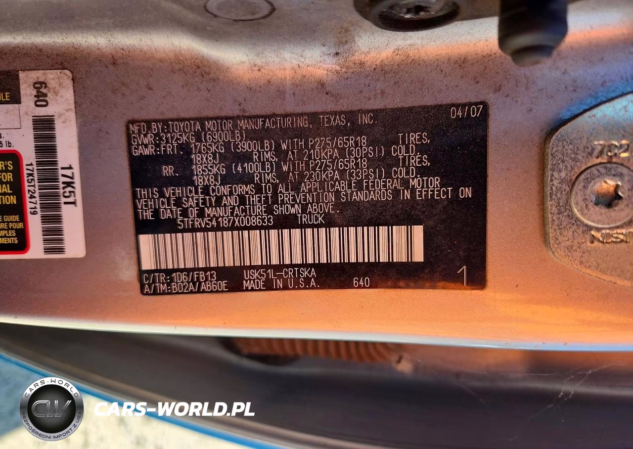 2007 Toyota Tundra Sr5 VIN:5TFRV54187X008633 - 12