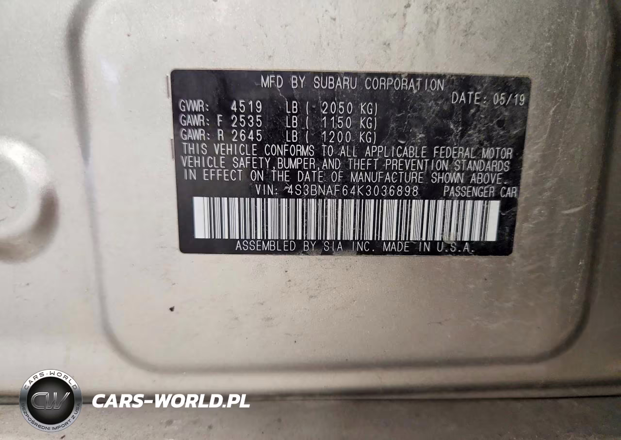 2019 Subaru Legacy 2.5I Premium VIN:4S3BNAF64K3036898 - 13