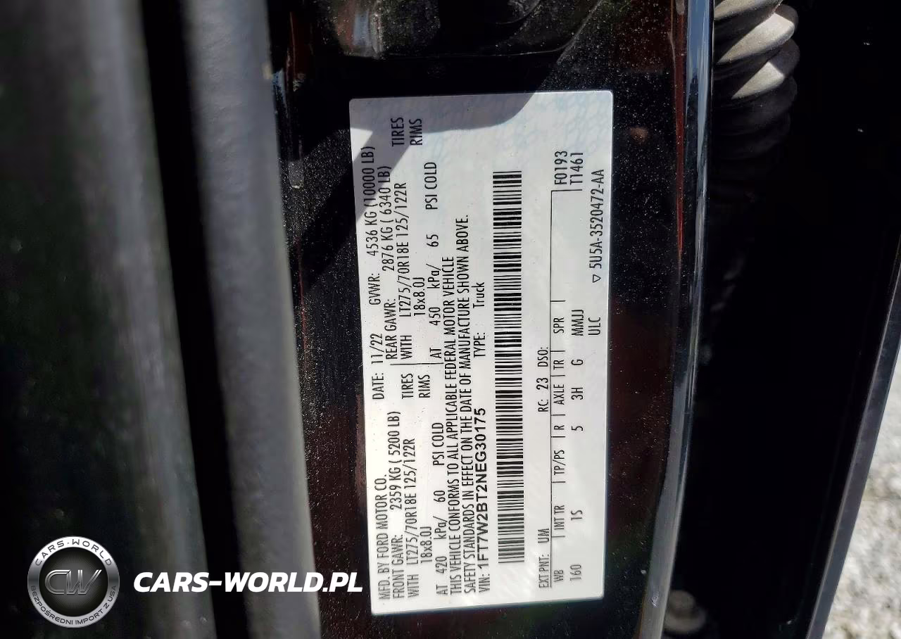 2022 Ford F250 Super Duty VIN:1FT7W2BT2NEG30175 - 12