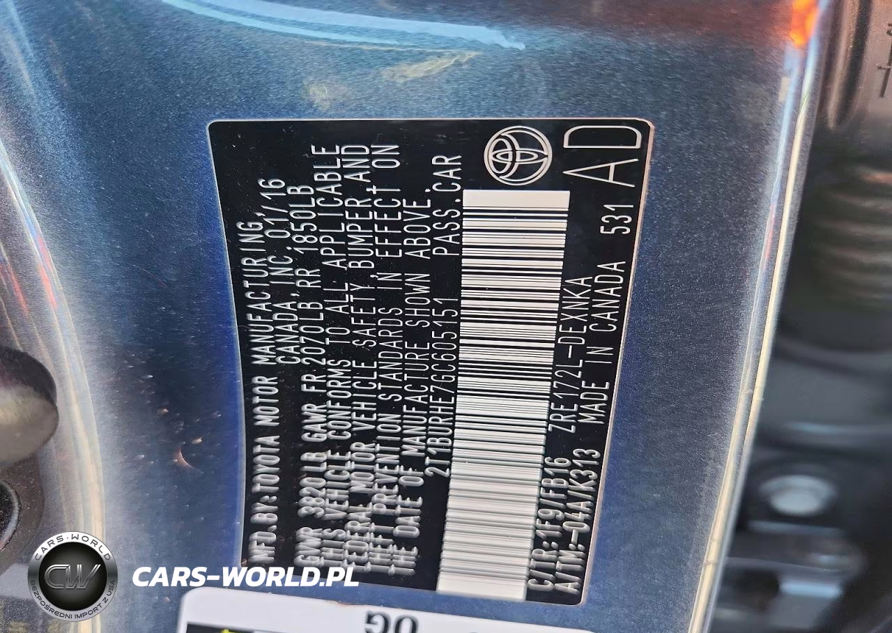 2016 Toyota Corolla Le VIN:2T1BURHE7GC605151 - 12