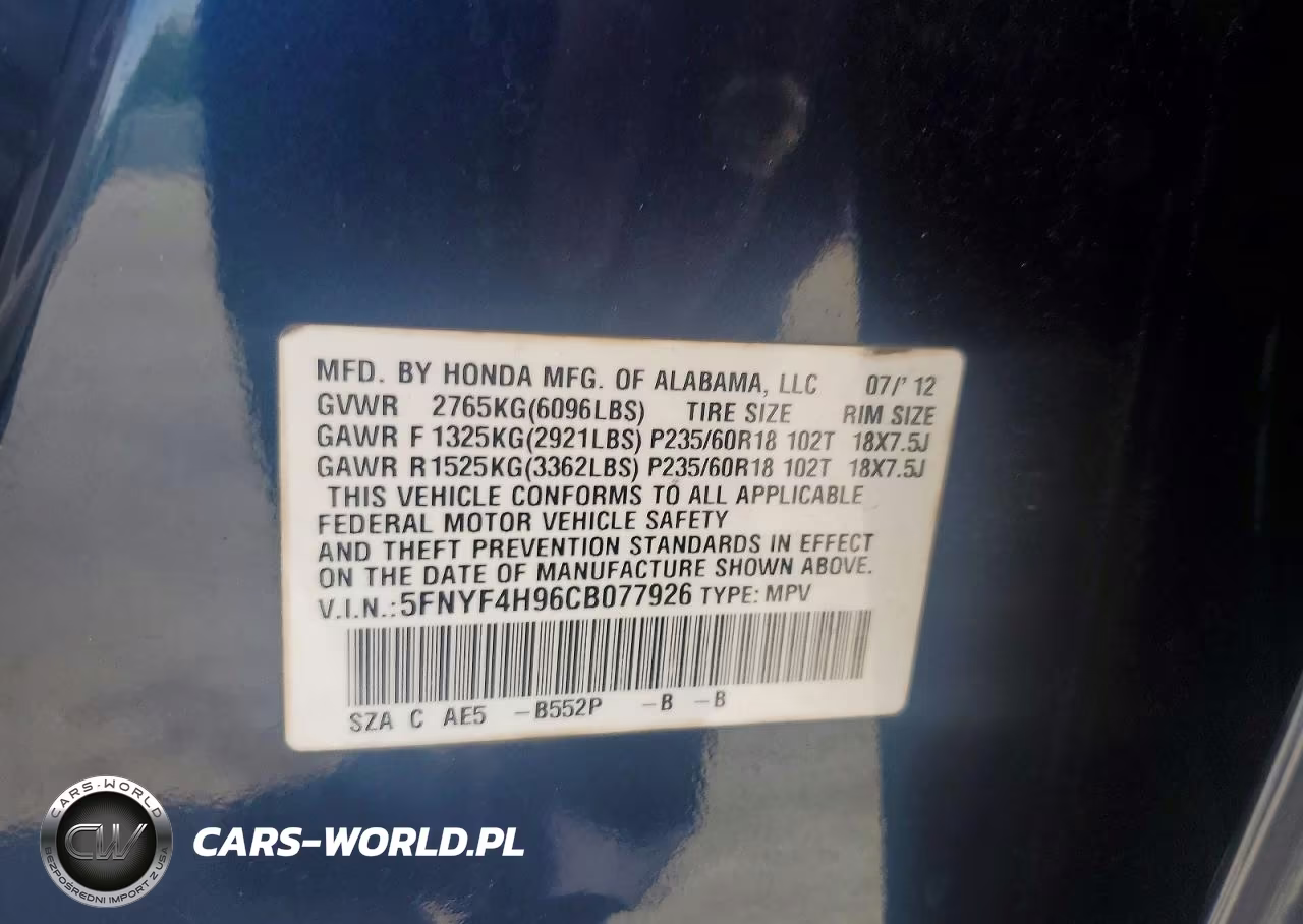 2012 Honda Pilot Touring VIN:5FNYF4H96CB077926 - 12