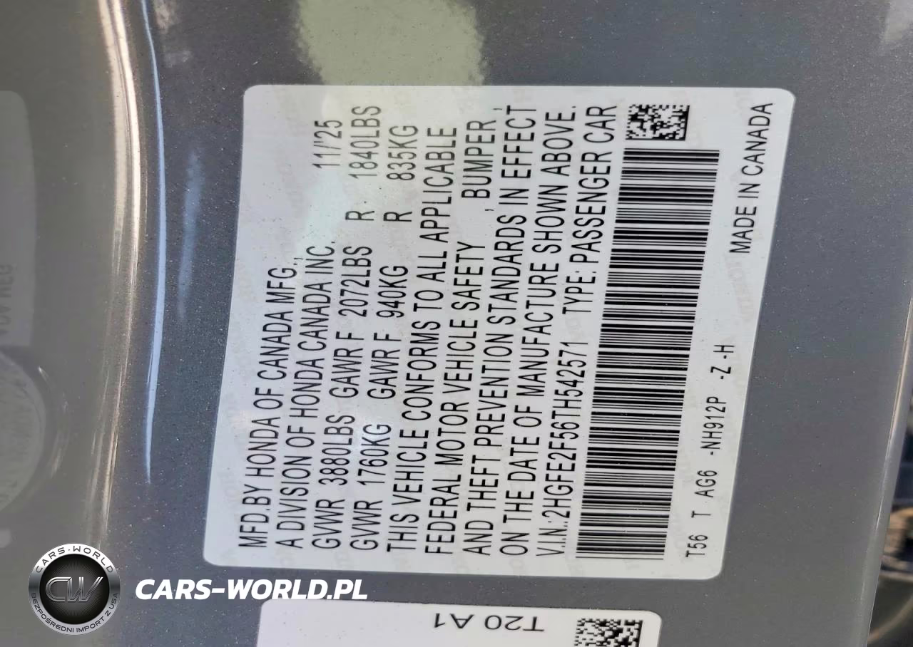 2026 Honda Civic Sport VIN:2HGFE2F56TH542571 - 13