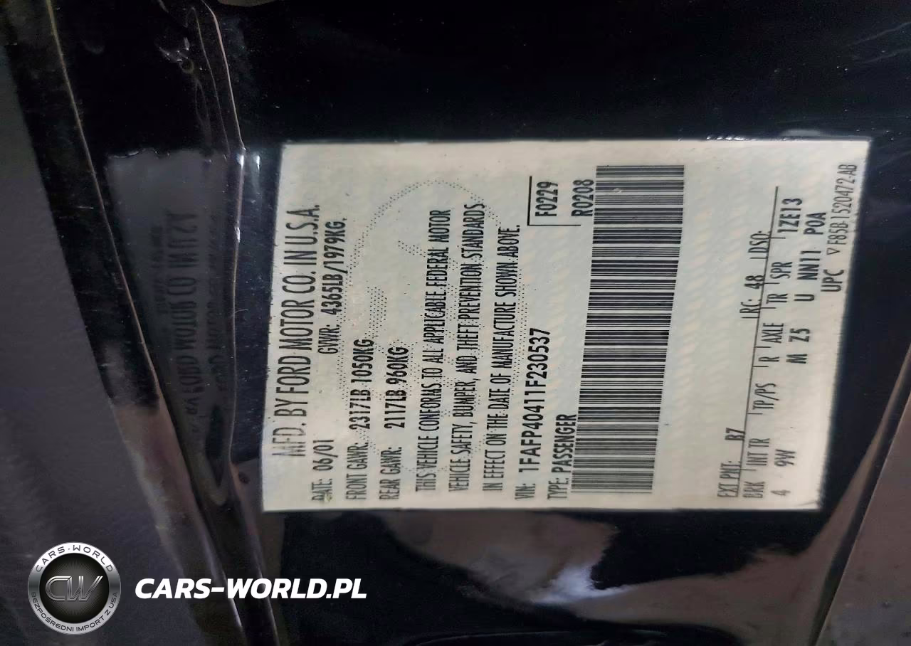 2001 Ford Mustang VIN:1FAFP40411F230537 - 12