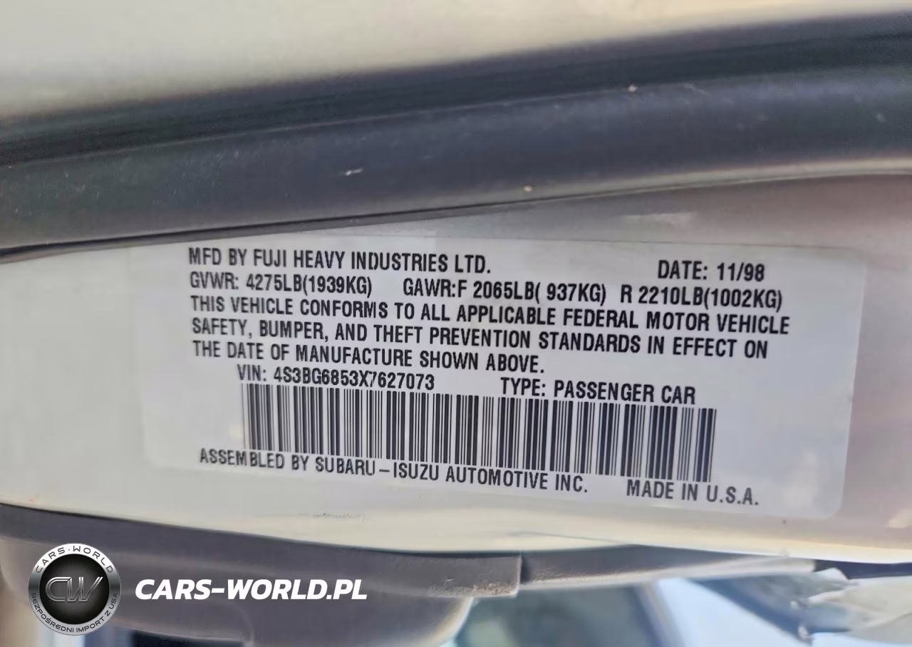1999 Subaru Legacy Outback VIN:4S3BG6853X7627073 - 12