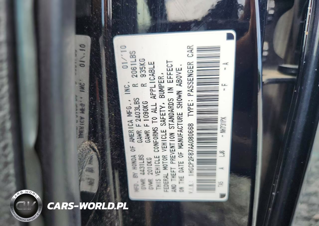 2010 Honda Accord Exl VIN:1HGCP2F87AA080668 - 12