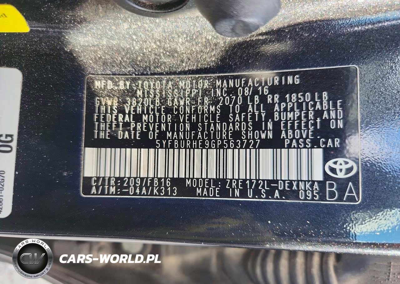 2016 Toyota Corolla Le VIN:5YFBURHE9GP563727 - 12
