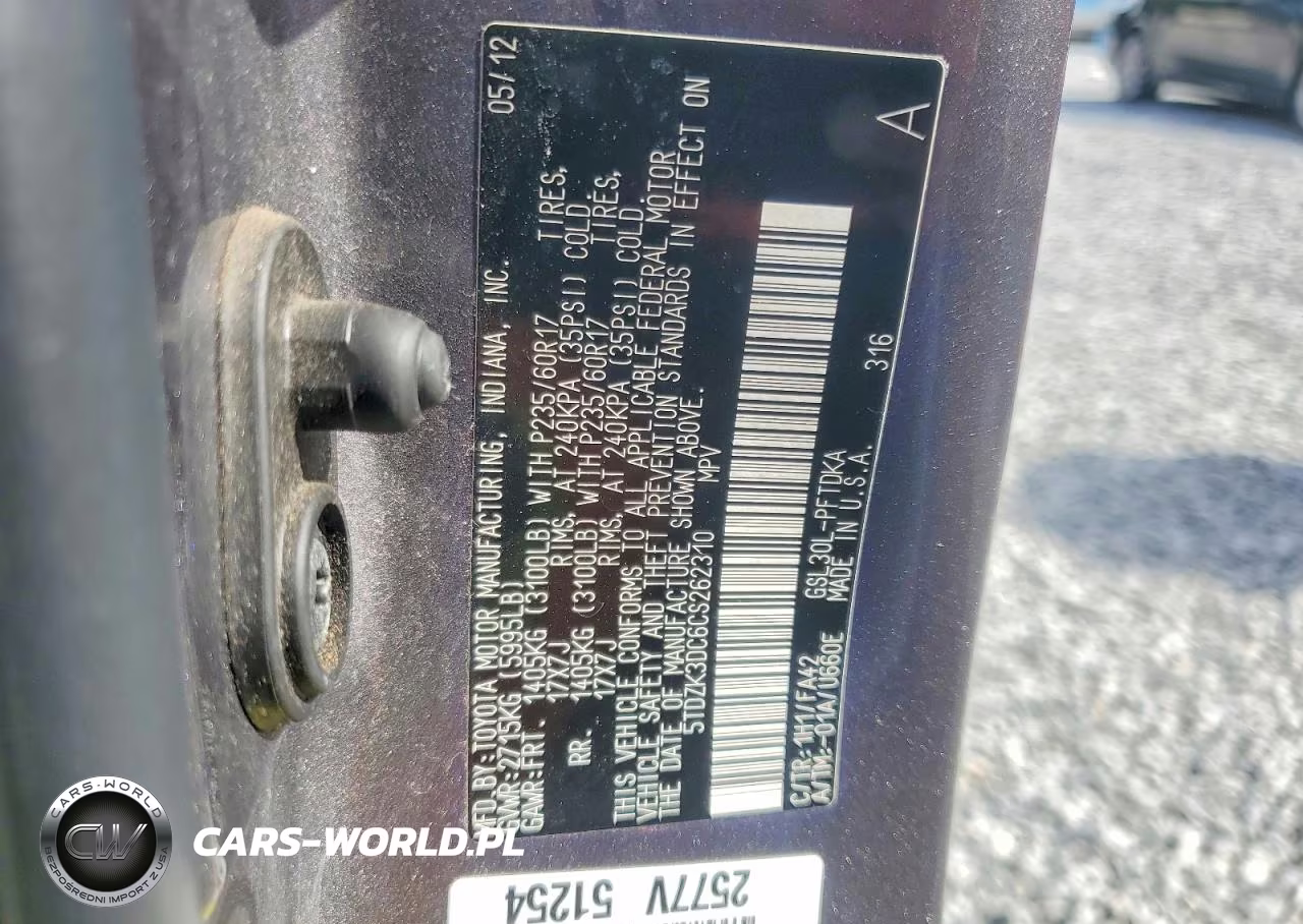 2012 Toyota Sienna Base 7-Passenger VIN:5TDZK3DC6CS262310 - 13