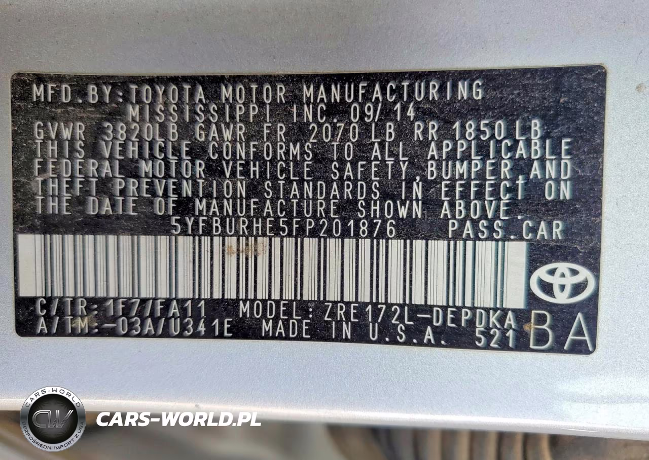 2015 Toyota Corolla L VIN:5YFBURHE5FP201876 - 12