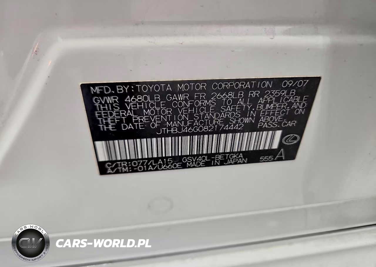 2008 Lexus Es 350 VIN:JTHBJ46G082174442 - 12