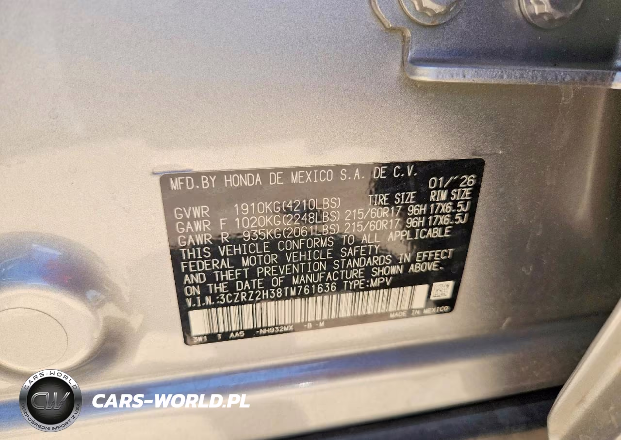 2026 Honda Hr-V Lx VIN:3CZRZ2H38TM761636 - 12