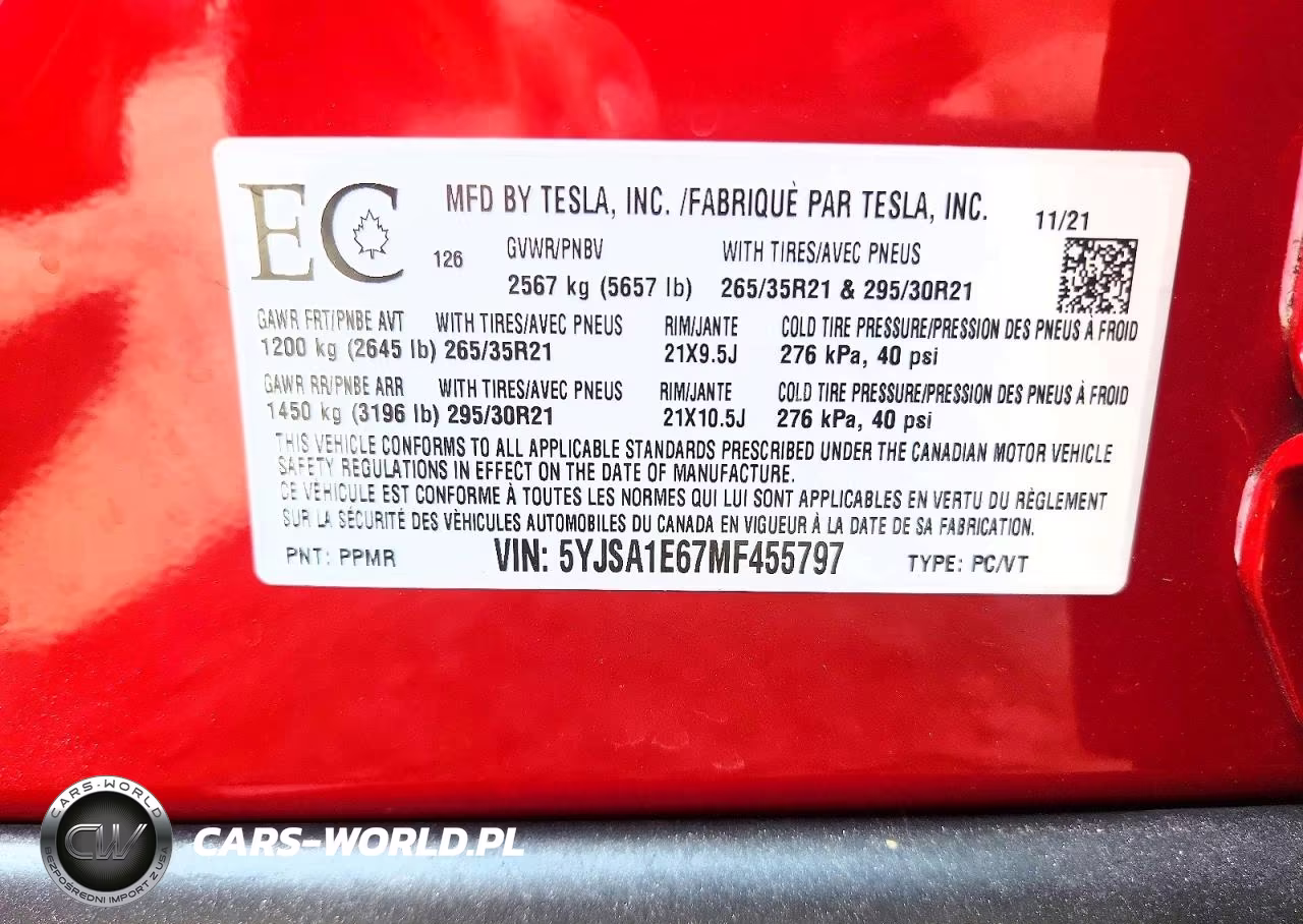 2021 Tesla Model S VIN:5YJSA1E67MF455797 - 13