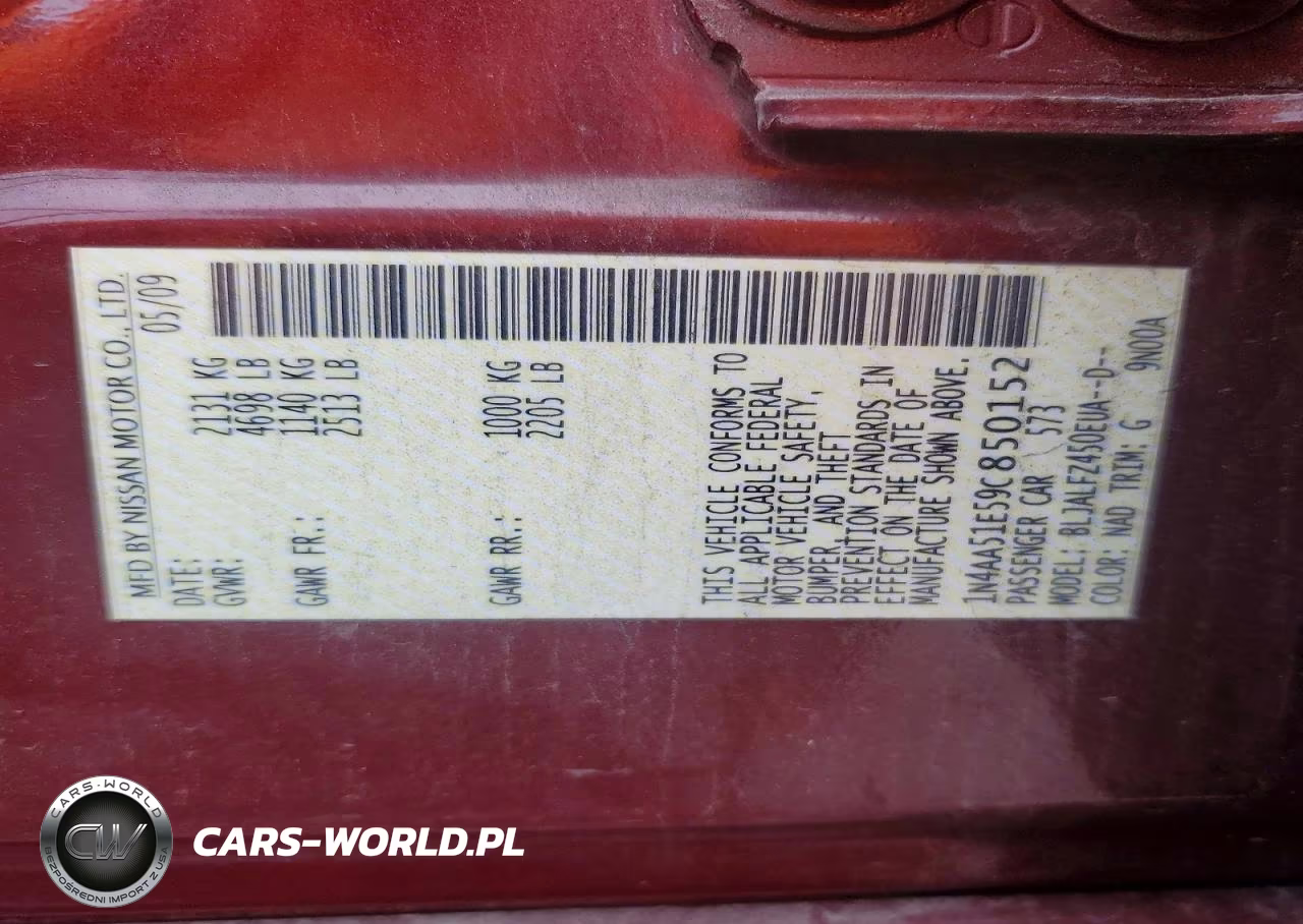 2009 Nissan Maxima 3.5 S VIN:1N4AA51E59C850152 - 12