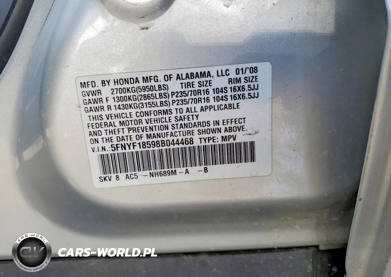 2008 Honda Pilot Exl VIN:5FNYF18598B044468 - 12