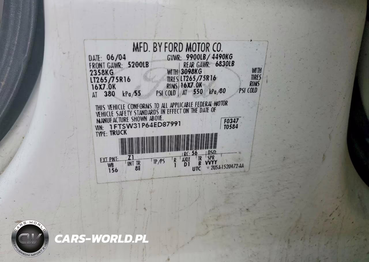 2004 Ford F350 Srw Super Duty VIN:1FTSW31P64ED87991 - 12