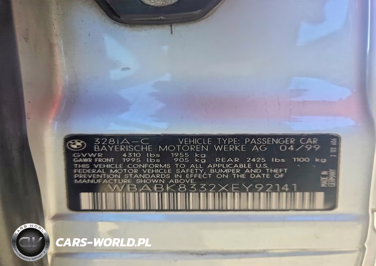 1999 BMW 328 Ic Automatic VIN:WBABK8332XEY92141 - 12