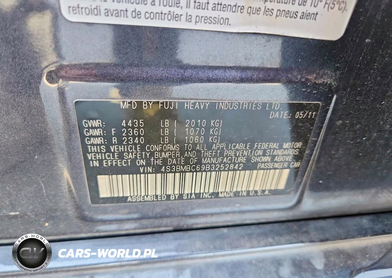 2011 Subaru Legacy 2.5I Premium VIN:4S3BMBC69B3252842 - 12