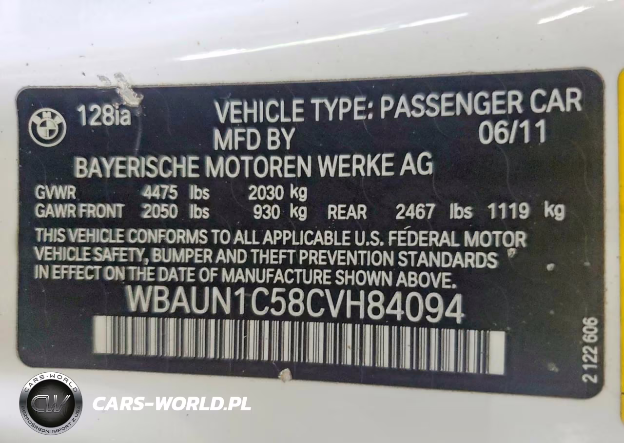 2012 BMW 128 I VIN:WBAUN1C58CVH84094 - 12