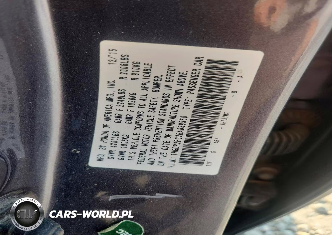 2016 Honda Accord Lx VIN:1HGCR2F32GA089950 - 12