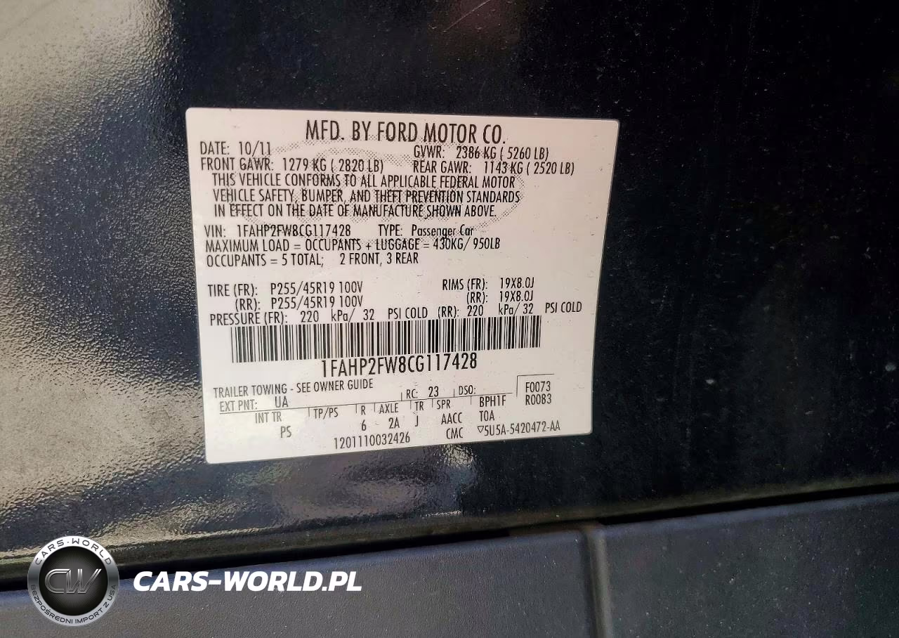 2012 Ford Taurus Limited VIN:1FAHP2FW8CG117428 - 12