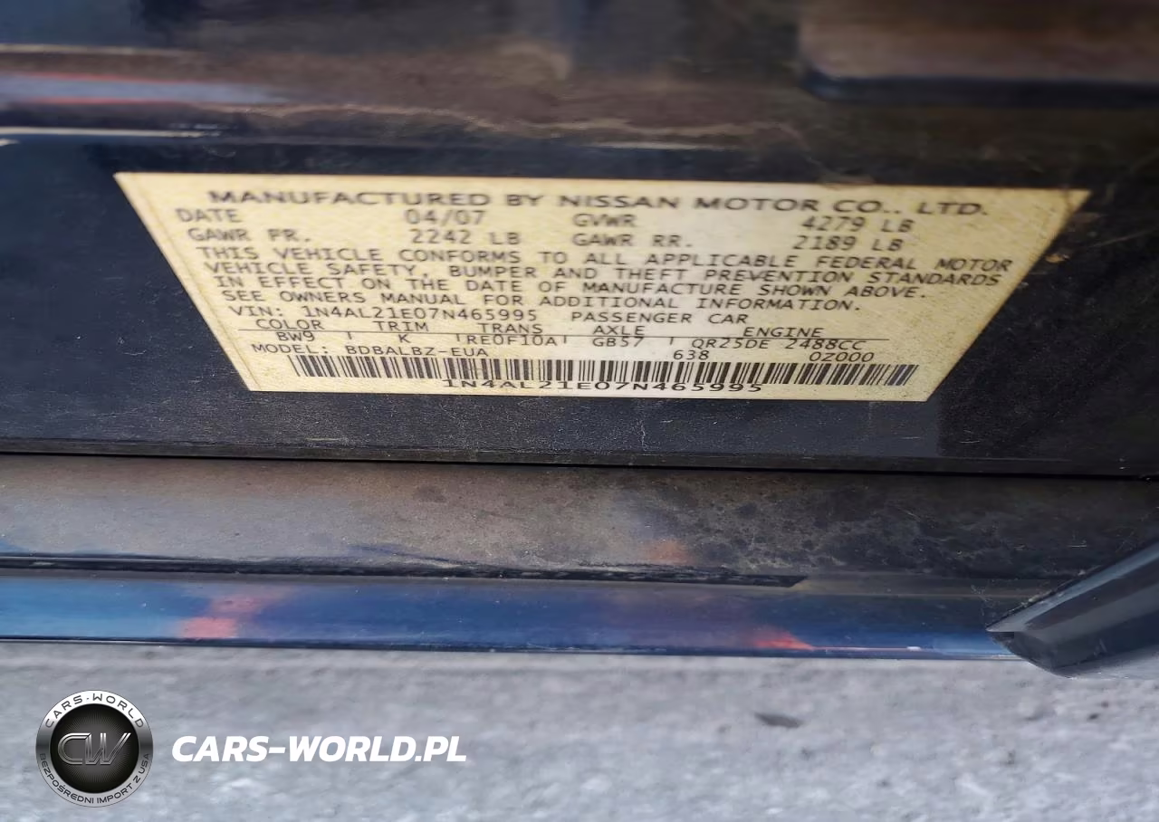 2007 Nissan Altima 2.5 VIN:1N4AL21E07N465995 - 12