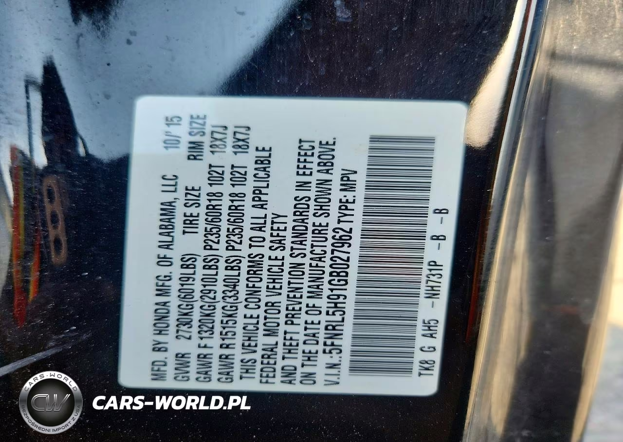 2016 Honda Odyssey Touring VIN:5FNRL5H91GB027962 - 13