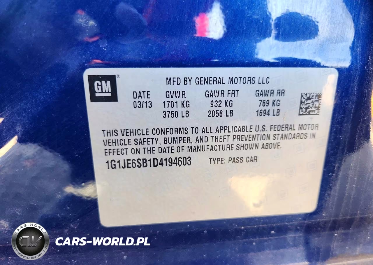 2013 Chevrolet Sonic Ltz Auto VIN:1G1JE6SB1D4194603 - 12