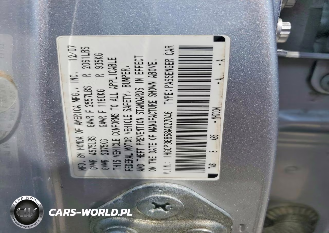 2008 Honda Accord Exl VIN:1HGCP36858A027046 - 12