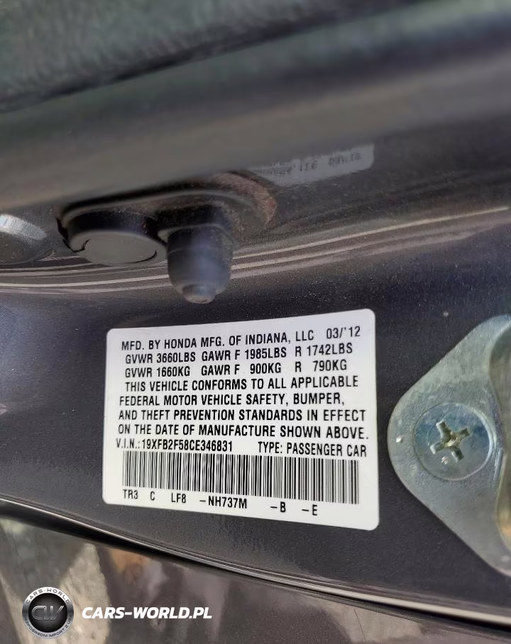 2012 Honda Civic Lx VIN:19XFB2F58CE346831 - 12