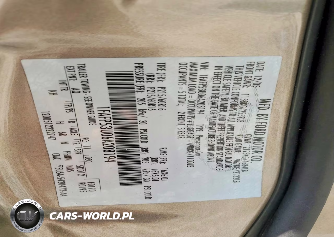 2006 Ford Taurus Se VIN:1FAFP53U06A208194 - 12