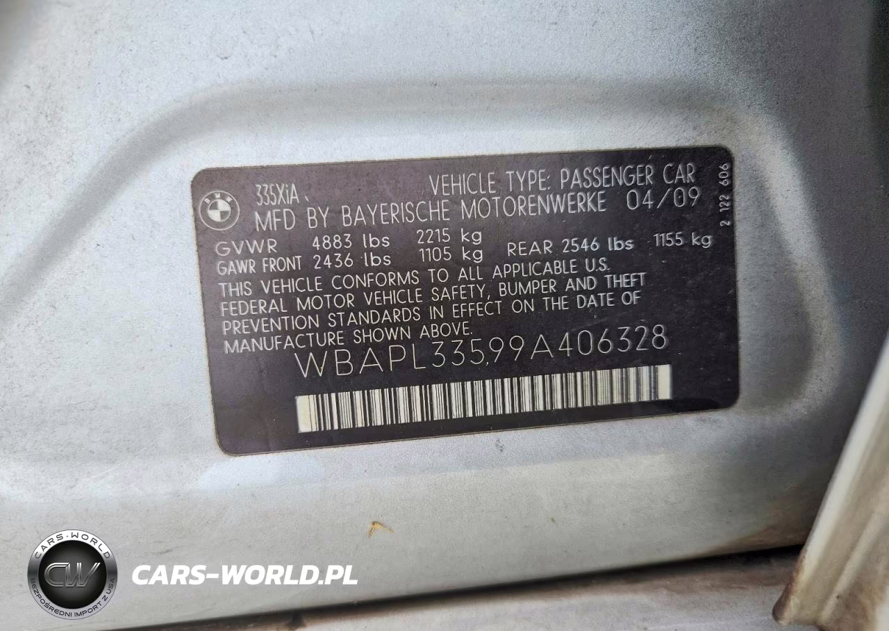 2009 BMW 335 Xi VIN:WBAPL33599A406328 - 12