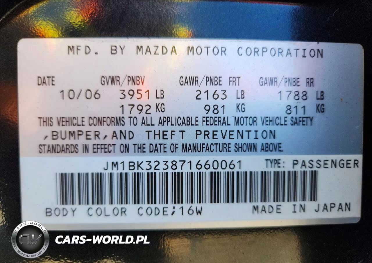 2007 Mazda 3 S VIN:JM1BK323871660061 - 12
