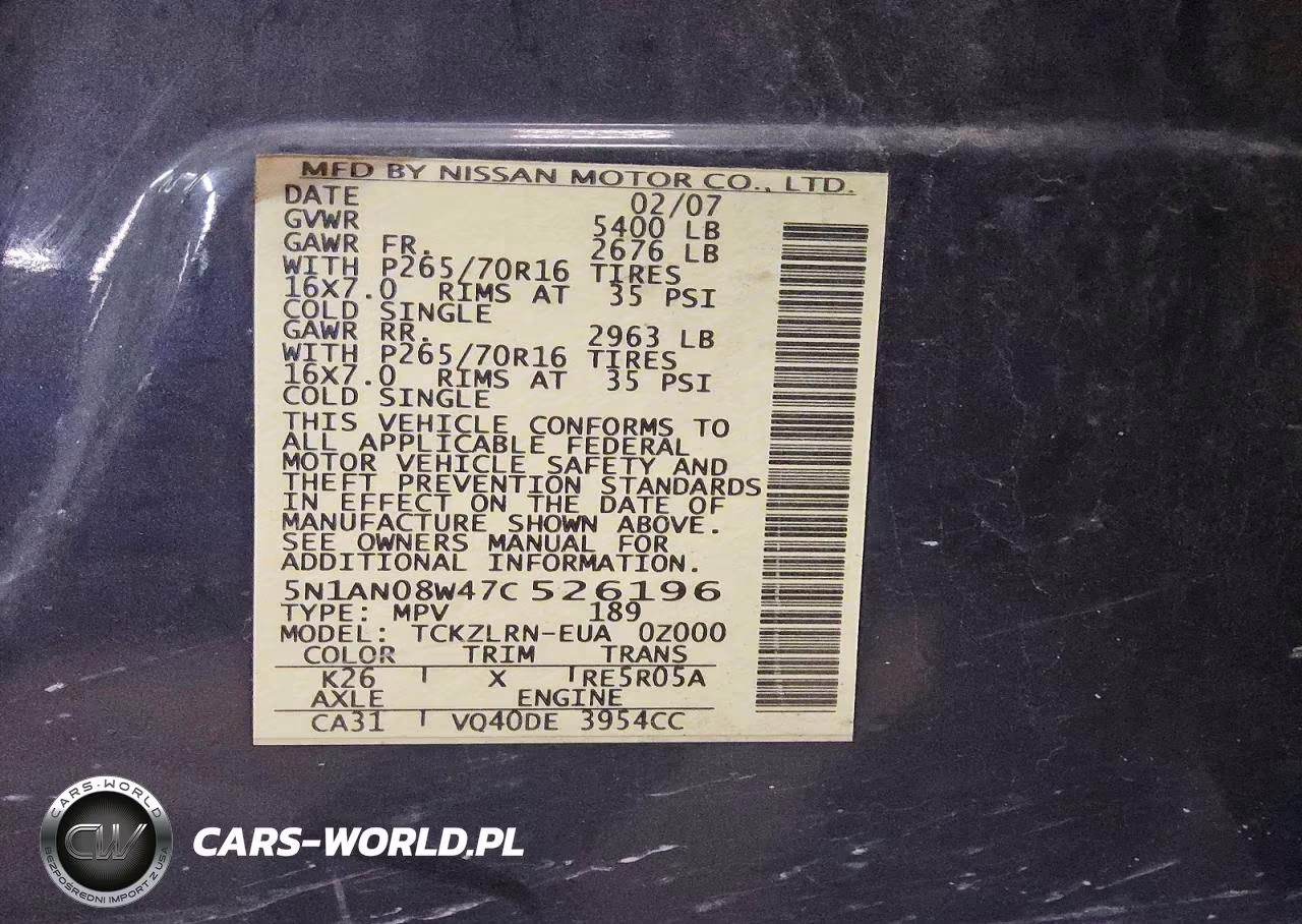 2007 Nissan Xterra X VIN:5N1AN08W47C526196 - 12