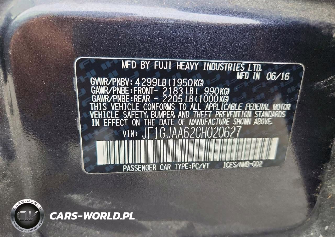 2016 Subaru Impreza VIN:JF1GJAA62GH020627 - 12