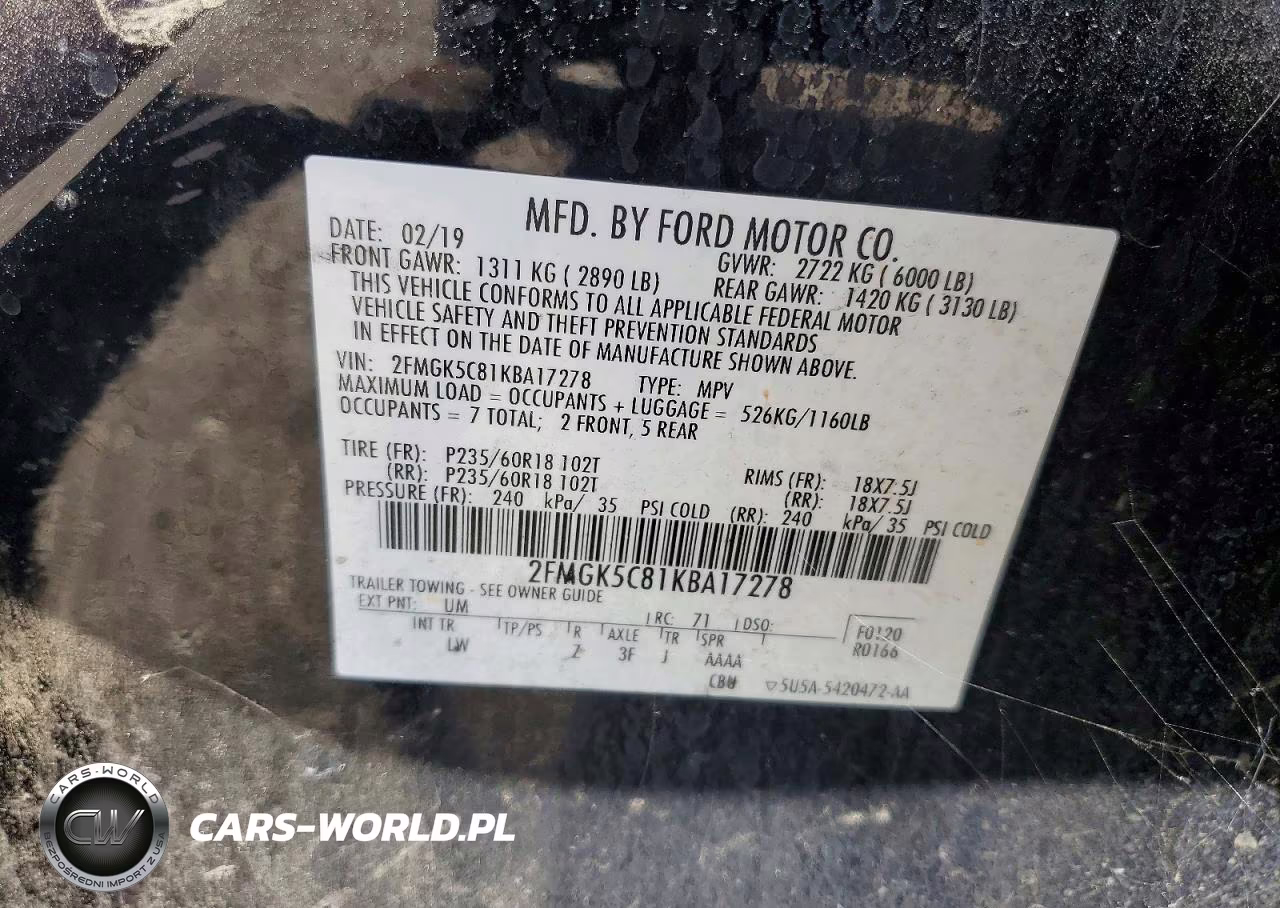 2019 Ford Flex Sel VIN:2FMGK5C81KBA17278 - 14