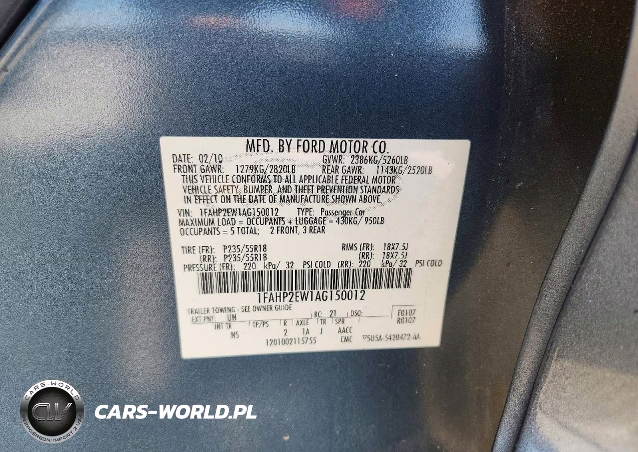 2010 Ford Taurus Sel VIN:1FAHP2EW1AG150012 - 12