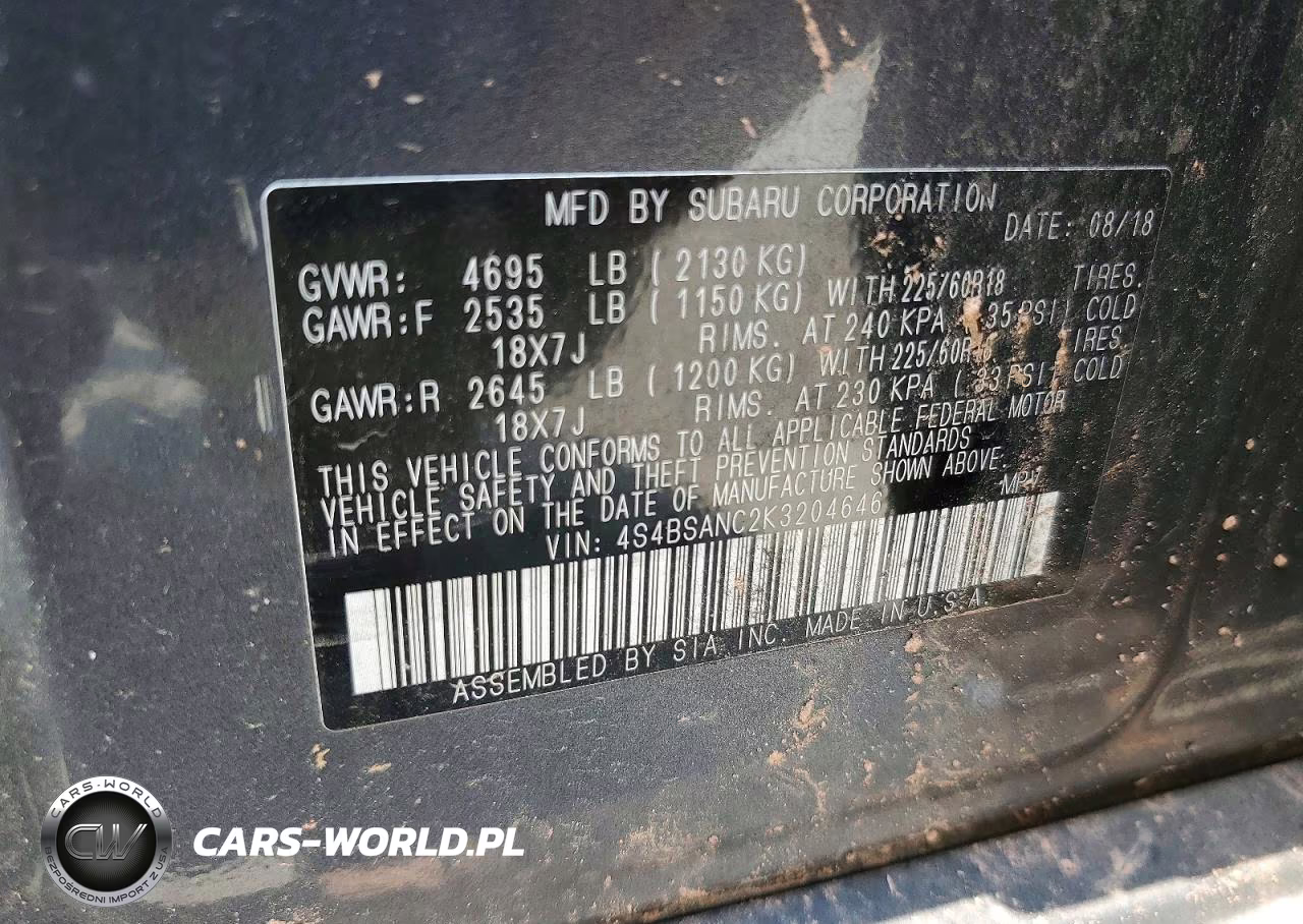 2019 Subaru Outback 2.5I Limited VIN:4S4BSANC2K3204646 - 13