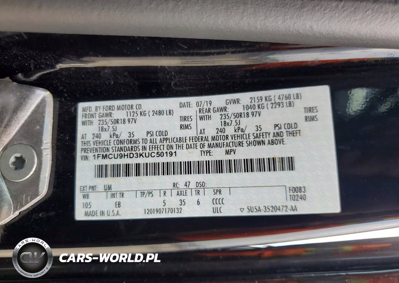 2019 Ford Escape Sel VIN:1FMCU9HD3KUC50191 - 13