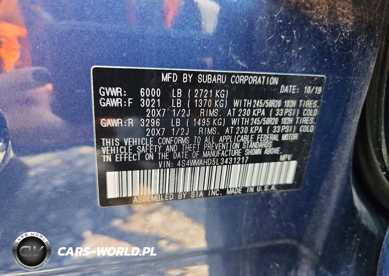 2020 Subaru Ascent Premium VIN:4S4WMAHD5L3431217 - 14