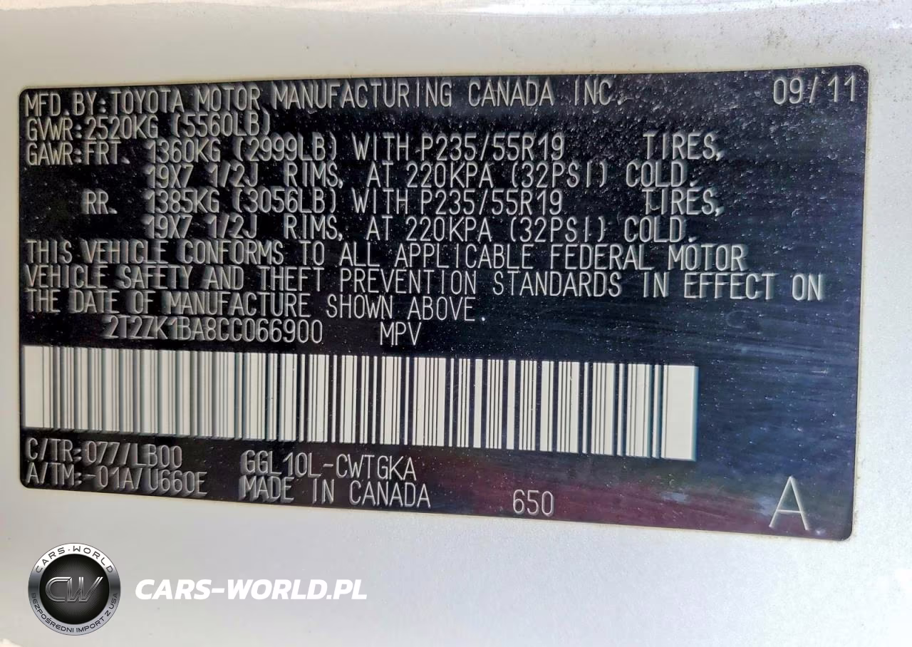 2012 Lexus Rx 350 VIN:2T2ZK1BA8CC066900 - 12