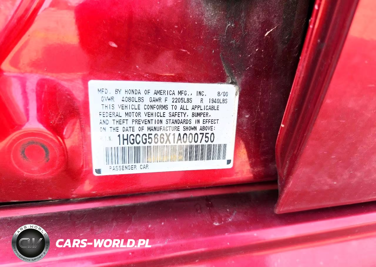 2001 Honda Accord Ex VIN:1HGCG566X1A000750 - 12