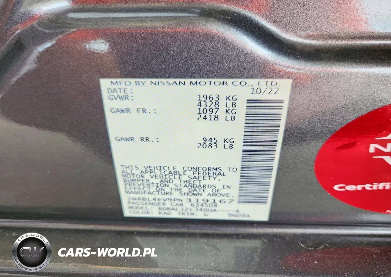 2023 Nissan Altima Sl VIN:1N4BL4EV9PN319167 - 12