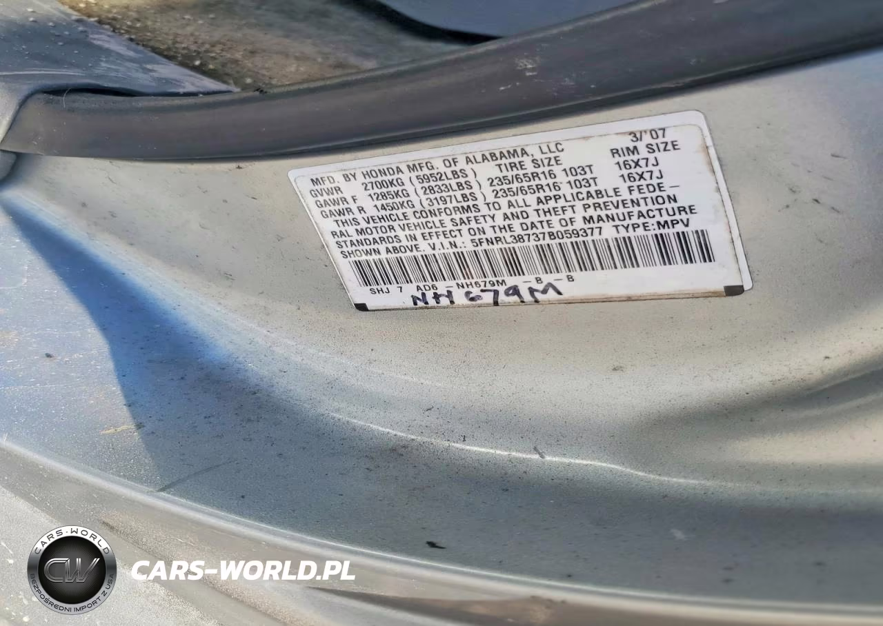 2007 Honda Odyssey Exl VIN:5FNRL38737B059377 - 12