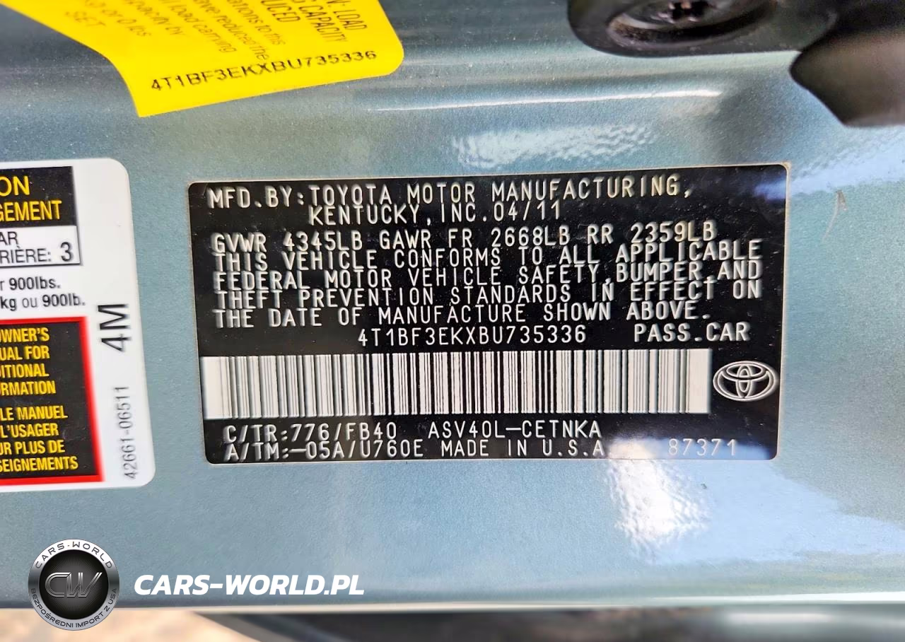 2011 Toyota Camry Le VIN:4T1BF3EKXBU735336 - 12