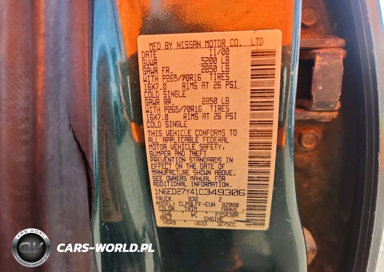 2001 Nissan Frontier Xe VIN:1N6ED27Y41C349306 - 12