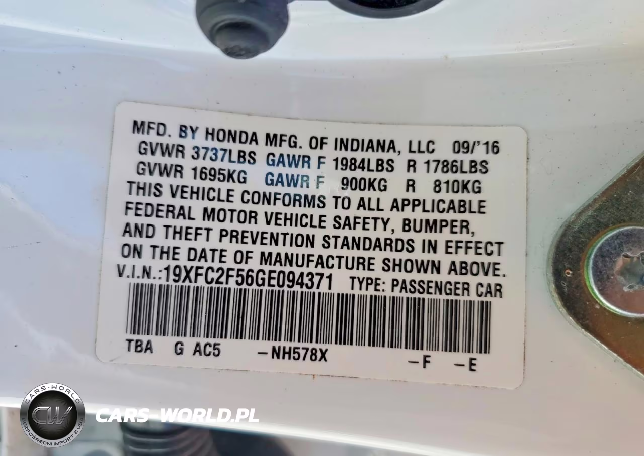 2016 Honda Civic Lx VIN:19XFC2F56GE094371 - 12