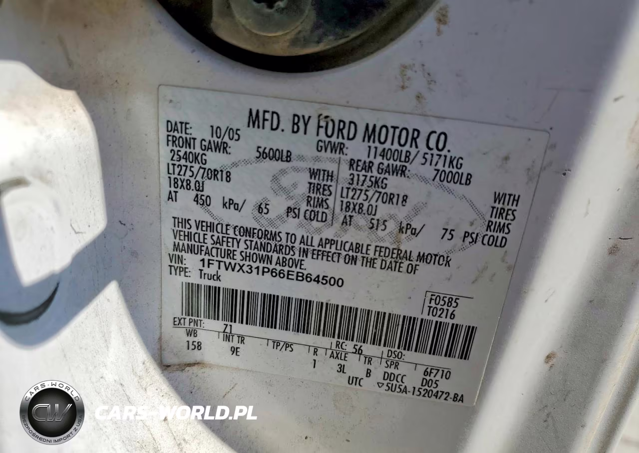 2006 Ford F350 Srw Super Duty VIN:1FTWX31P66EB64500 - 12